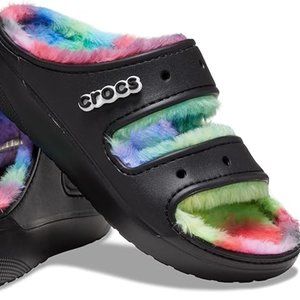 (NEW/NEVER WORN) Crocs Unisex-Adult Cozzzy Black & Tie-Dye Platform Sandal;M6/W8